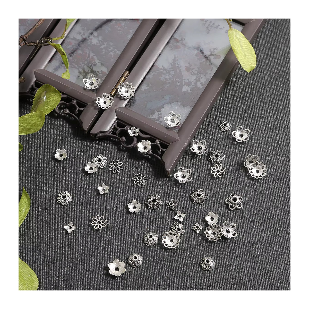 200 Stück Beadia Blumenablage aus Metall in Antiksilber mit floralem Cutout-Design für DIY-Projekte - Bild 5