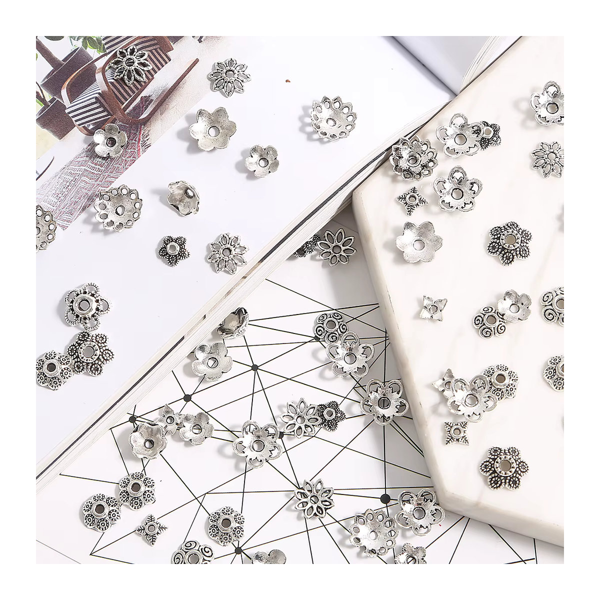 200 Stück Beadia Blumenablage aus Metall in Antiksilber mit floralem Cutout-Design für DIY-Projekte - Bild 6