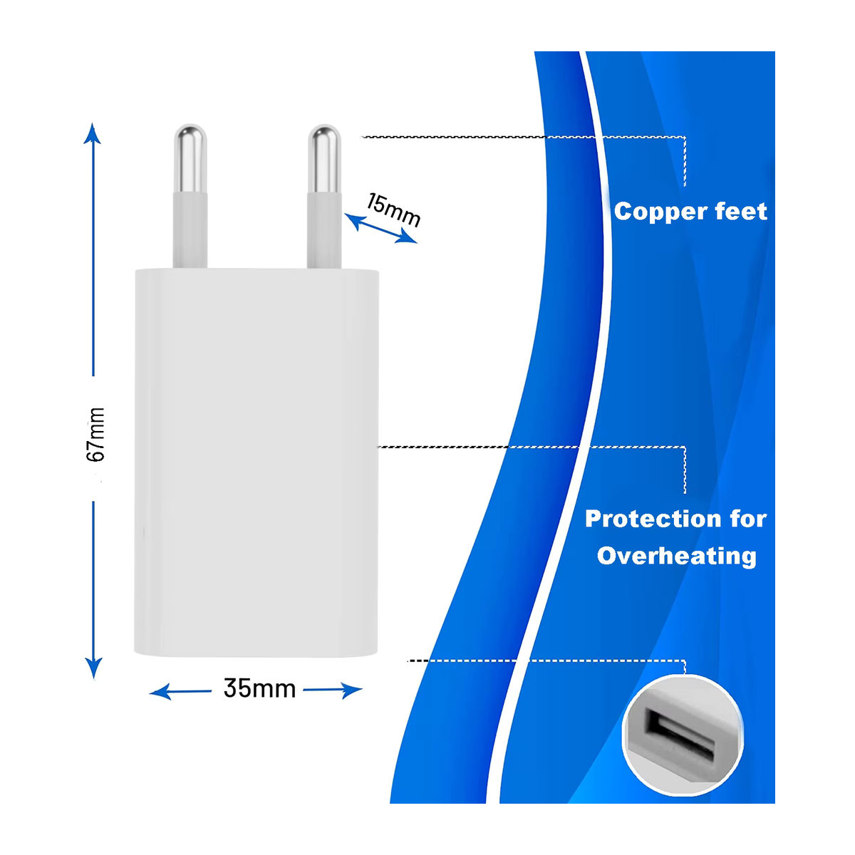 20er Set TAQKRED USB Wandladegerät 5V 1A Universal Netzteil mit EU-Stecker in Weiß - Bild 4