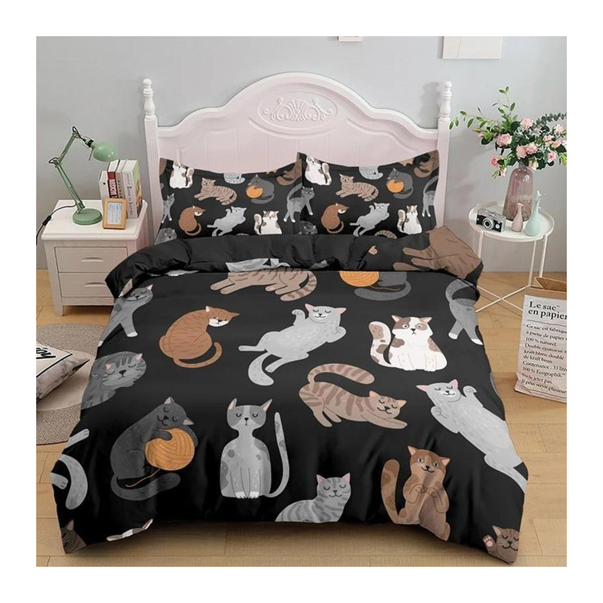 23-teiliges Bettwäsche-Set mit niedlichem Katzen-Aufdruck in Multicolor, 3D-Design für Kinder, B/H: 140 x 210 cm - Bild 1