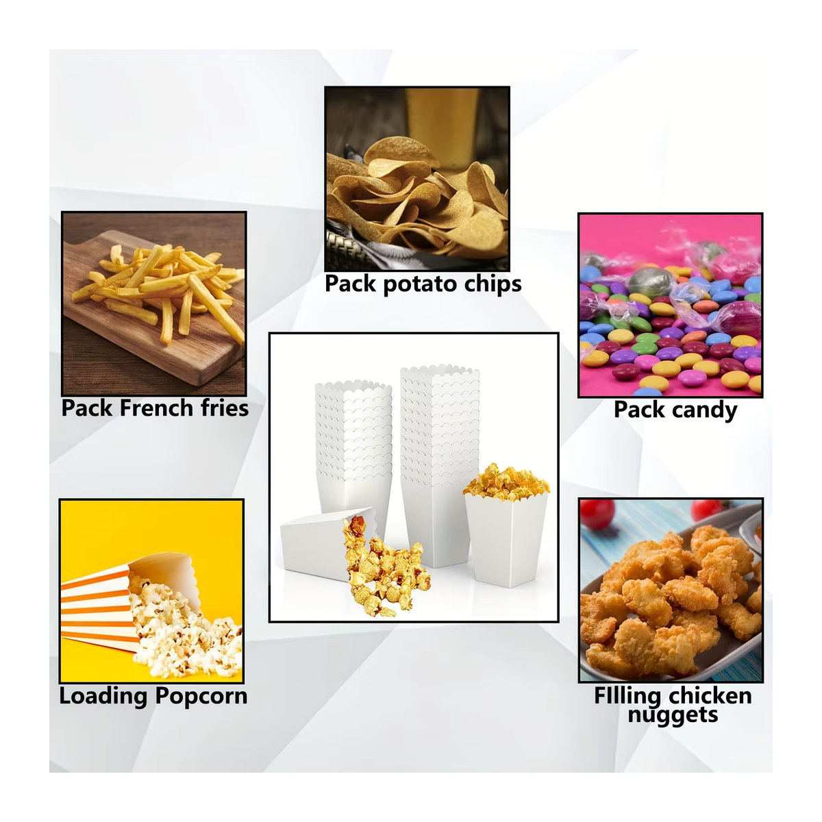 24 Stück Casame Mini-Popcornbehälter aus Papier in Weiß mit gewelltem Rand für deine Party und Filmnacht - Bild 3