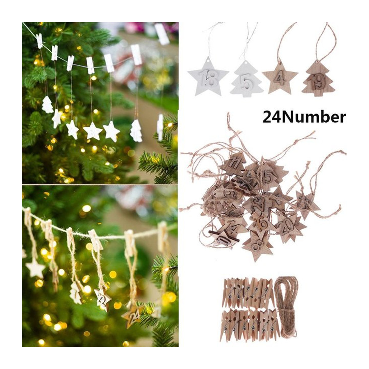 24 Stück DIY Weihnachts Adventskalender Holz Anhänger Multicolor mit Aufhängung - Bild 1