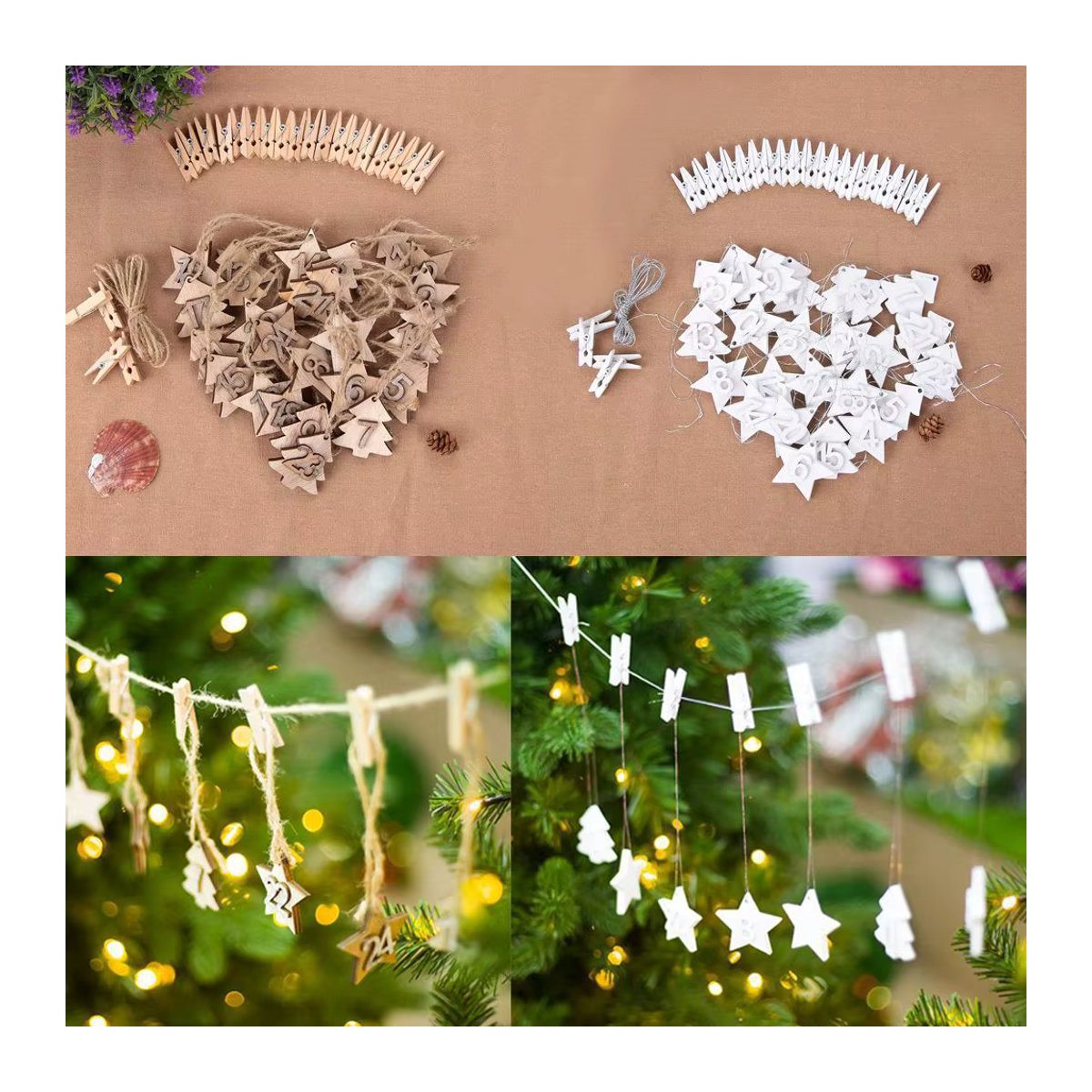 24 Stück DIY Weihnachts Adventskalender Holz Anhänger Multicolor mit Aufhängung - Bild 2