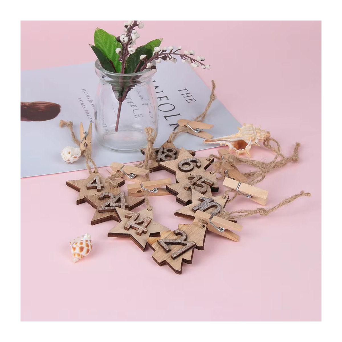24 Stück DIY Weihnachts Adventskalender Holz Anhänger Multicolor mit Aufhängung - Bild 3
