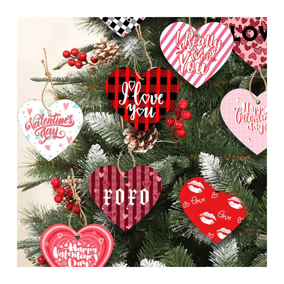 24 Stück Herz-Papieranhänger in Rot und Rosa mit I Love You und XOXO Aufdruck für Valentinstag, Hochzeit und Party-Dekoration - Bild 4