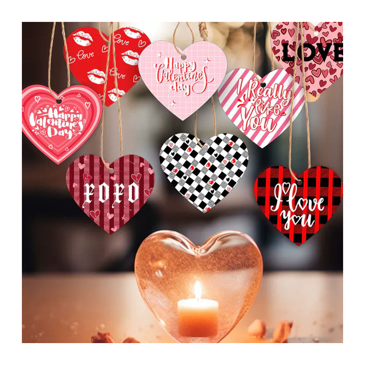 24 Stück Herz-Papieranhänger in Rot und Rosa mit I Love You und XOXO Aufdruck für Valentinstag, Hochzeit und Party-Dekoration - Bild 5