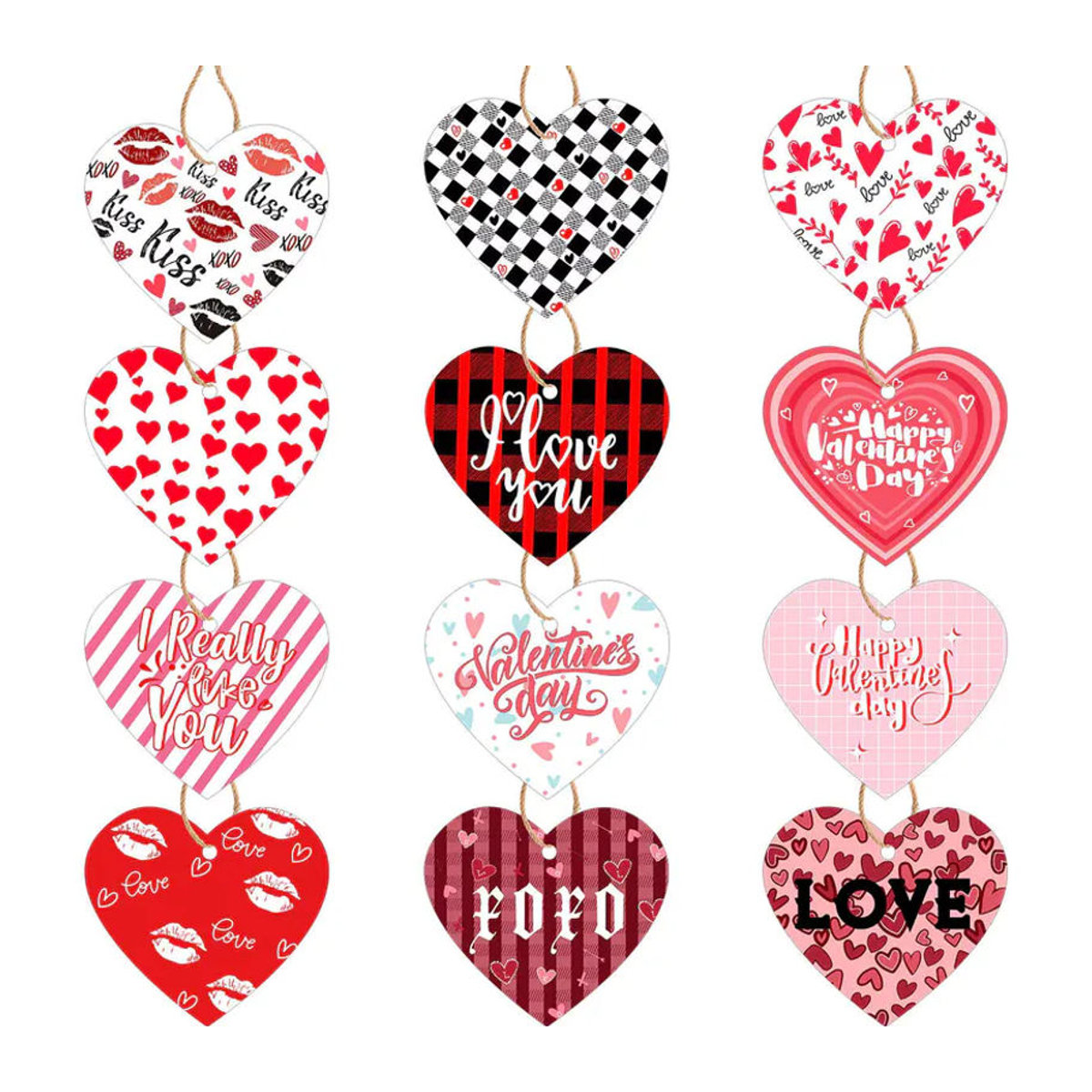 24 Stück Herz-Papieranhänger in Rot und Rosa mit I Love You und XOXO Aufdruck für Valentinstag, Hochzeit und Party-Dekoration - Bild 6