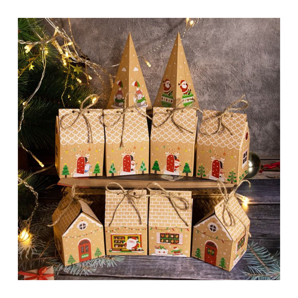 24 Stück joy-enlife Kraftpapier Geschenkboxen für Weihnachten und Advent in Braun zur Dekoration von Süßigkeiten und Lebkuchenhäusern - Bild 1