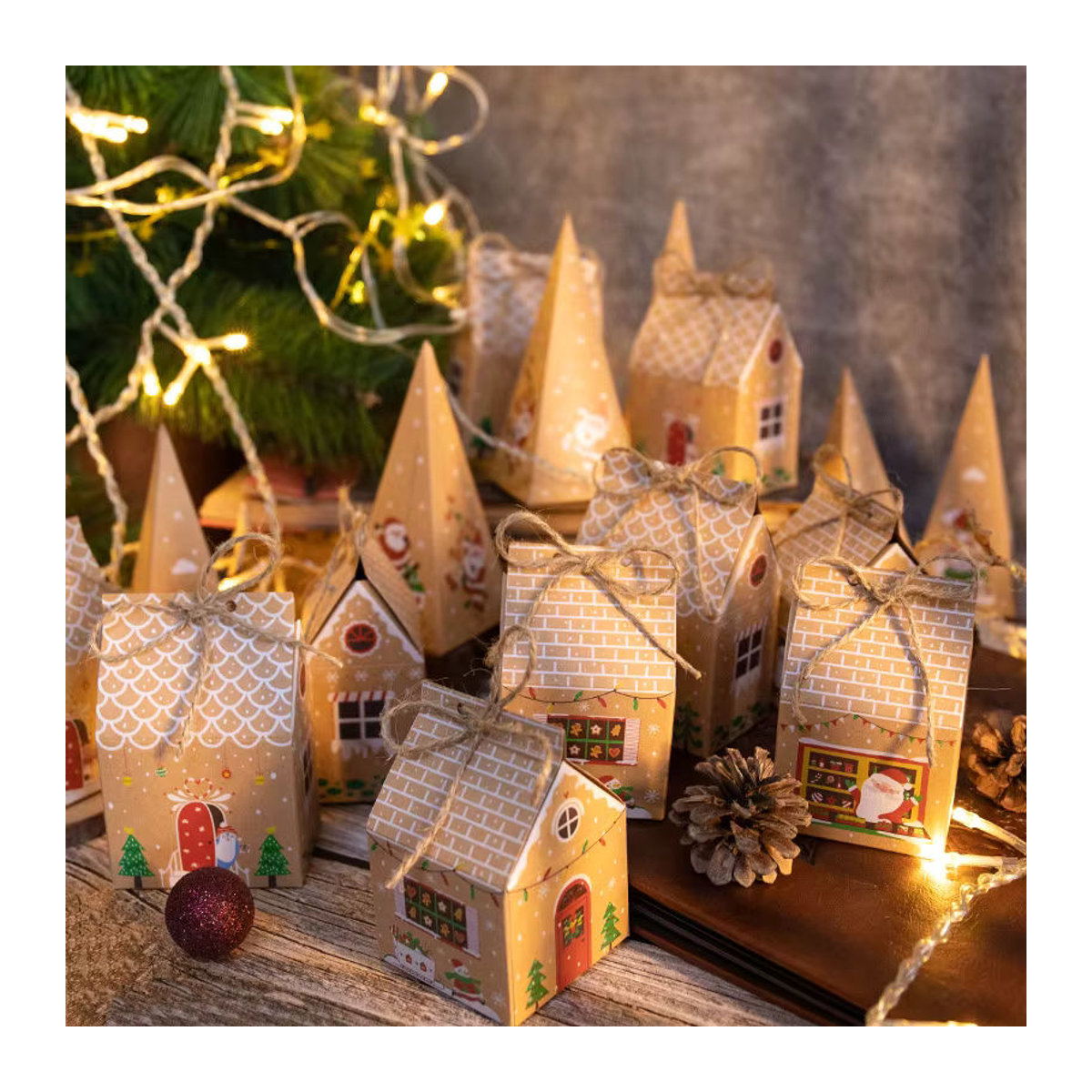 24 Stück joy-enlife Kraftpapier Geschenkboxen für Weihnachten und Advent in Braun zur Dekoration von Süßigkeiten und Lebkuchenhäusern - Bild 2