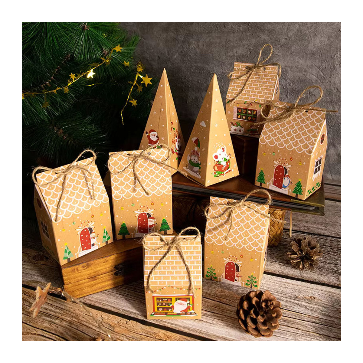 24 Stück joy-enlife Kraftpapier Geschenkboxen für Weihnachten und Advent in Braun zur Dekoration von Süßigkeiten und Lebkuchenhäusern - Bild 5