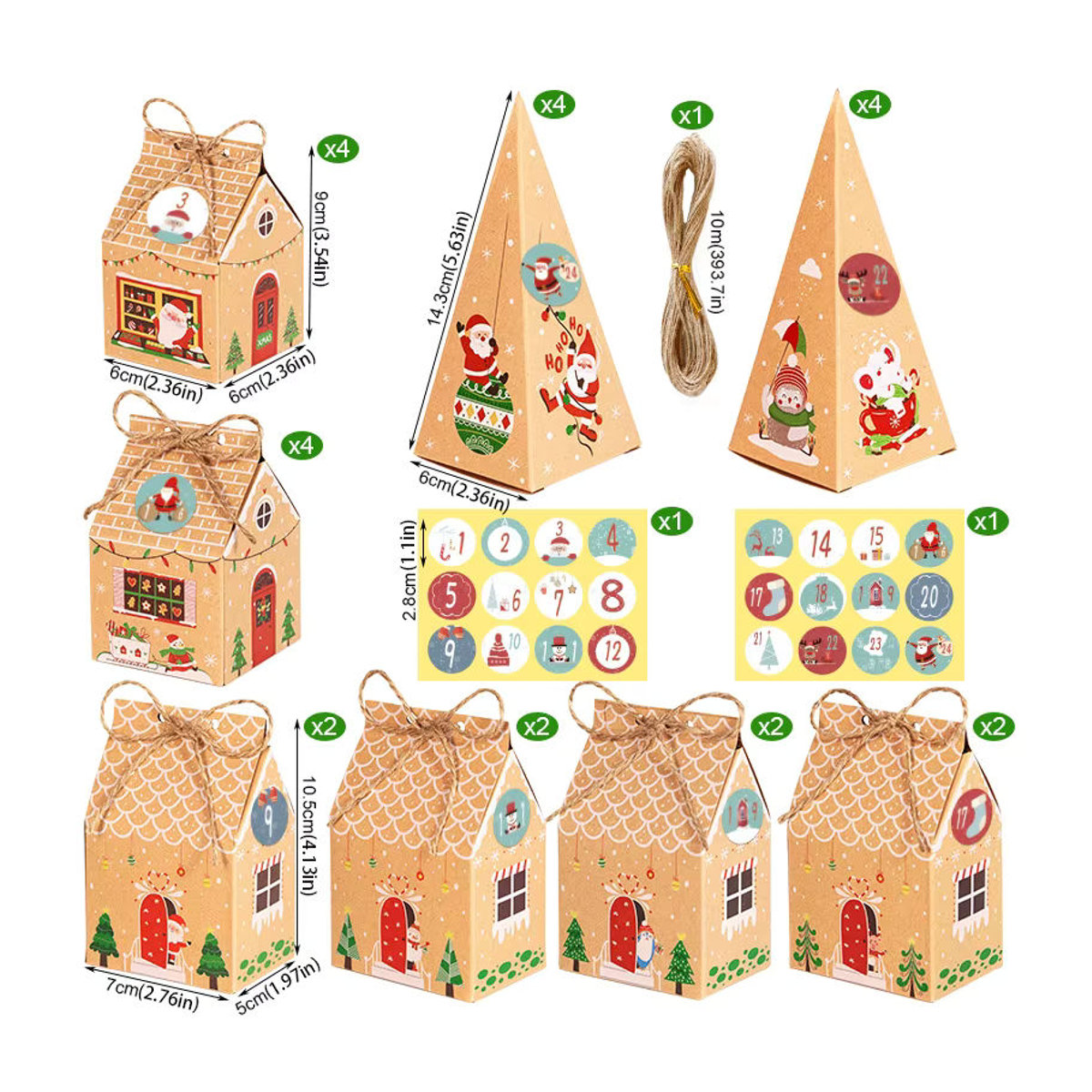 24 Stück joy-enlife Kraftpapier Geschenkboxen für Weihnachten und Advent in Braun zur Dekoration von Süßigkeiten und Lebkuchenhäusern - Bild 6