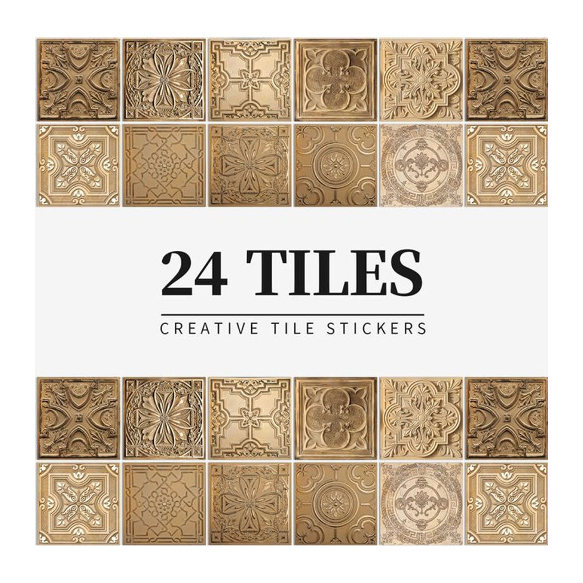 24 Stück Kunstfliesen-Wandaufkleber im europäischen Retro-Stil, selbstklebend und wasserdicht, geometrisches Design in Braun, quadratisch aus PVC für Badezimmer und Küche - Bild 1