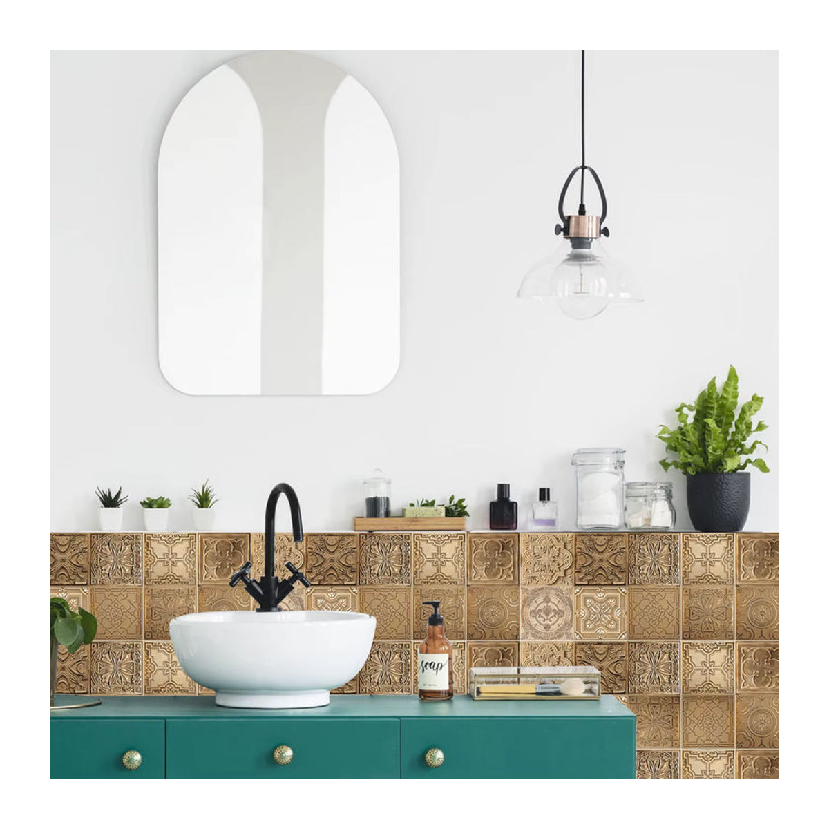 24 Stück Kunstfliesen-Wandaufkleber im europäischen Retro-Stil, selbstklebend und wasserdicht, geometrisches Design in Braun, quadratisch aus PVC für Badezimmer und Küche - Bild 2