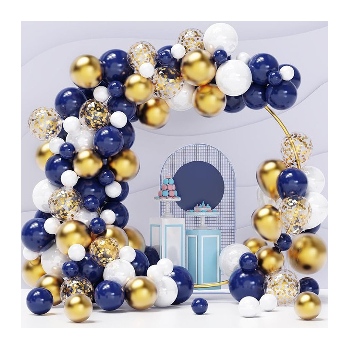 240-teiliges Latex Ballon Bogen Set in Nachtblau und Weißgold für Geburtstage, Hochzeiten und besondere Anlässe - Bild 1