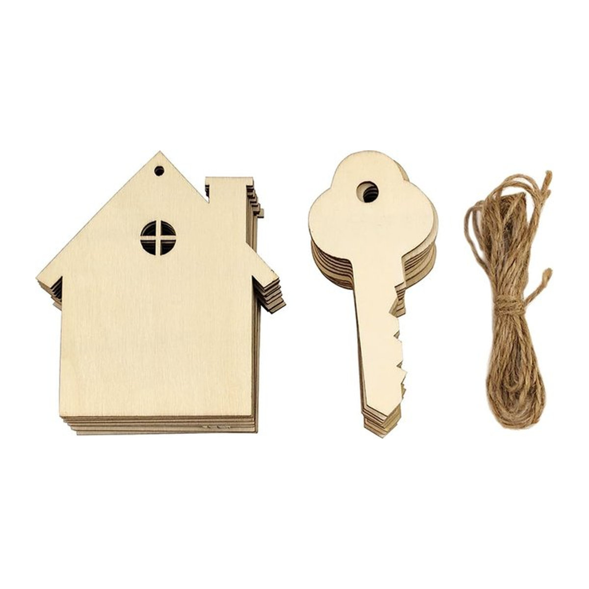 24er Pack DIY Holz-Bastelset mit Haus- und Schlüssel-Ausschnitten als hängende Ornamente für Handwerk und Dekoration - Bild 1