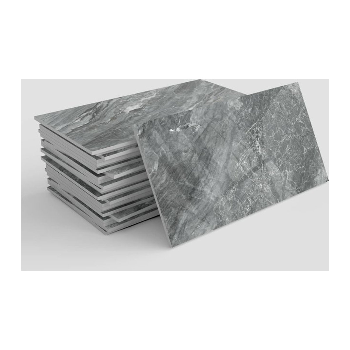 24er Set Selbstklebende Marmor Wandaufkleber in Grau, Wasserdichte PET Keramik Fliesen Aufkleber für Küche und Badezimmer, Rechteckiges Geometrisches Design - Bild 1