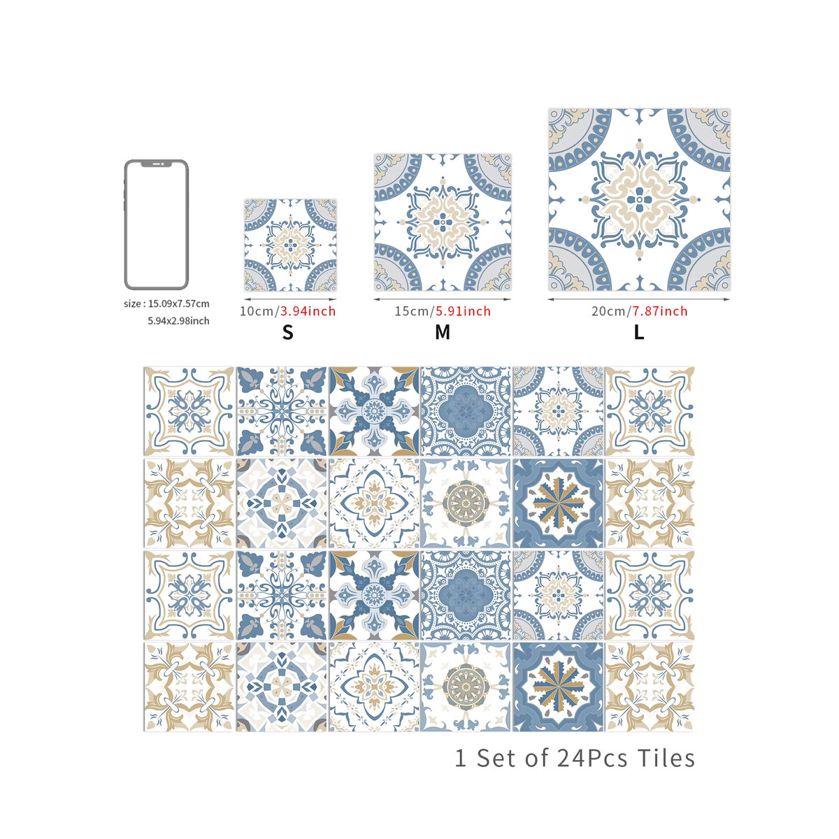 24er Set Wandaufkleber von Meiji in Mehrfarbig mit geometrischem Vintage-Design für Küche und Badezimmer, wasserdichte Fliesenaufkleber zur Hausrenovierung - Bild 4