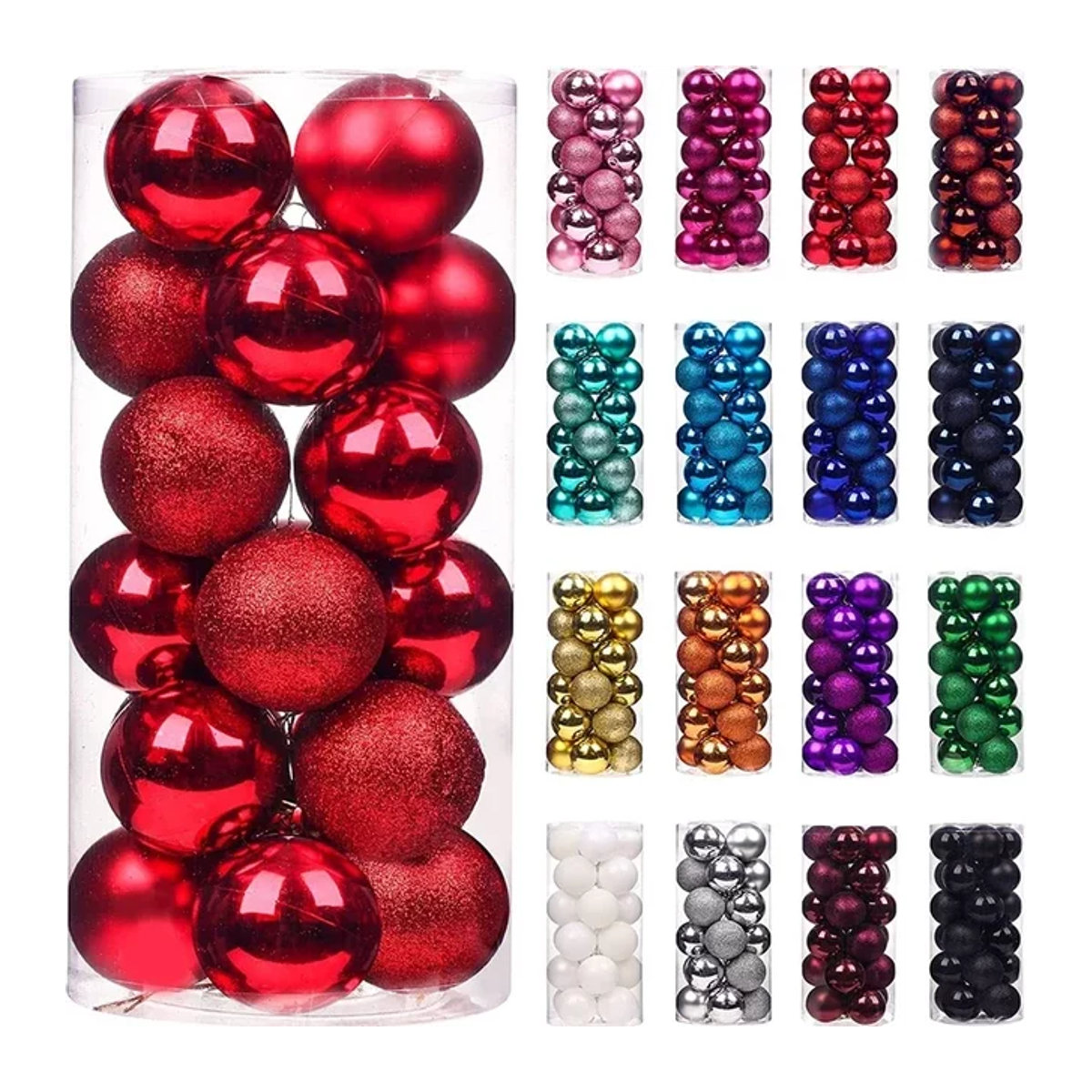 24er Set Weihnachtsbaum Kugeln in Rot als Christbaumschmuck und Dekoration für Weihnachten, Neujahr und festliche Anlässe - Bild 1