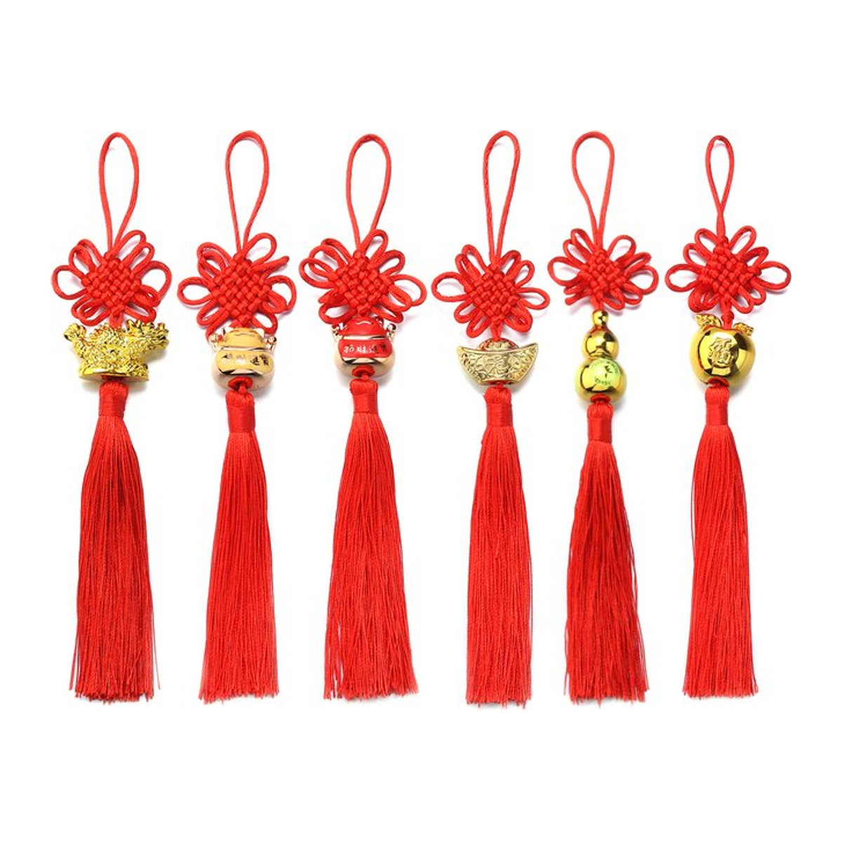 2er-Pack Chinesische Knoten Quasten Anhänger in Rot für Frühlingsfest und Party-Dekoration, Höhe: 23-25 cm - Bild 1