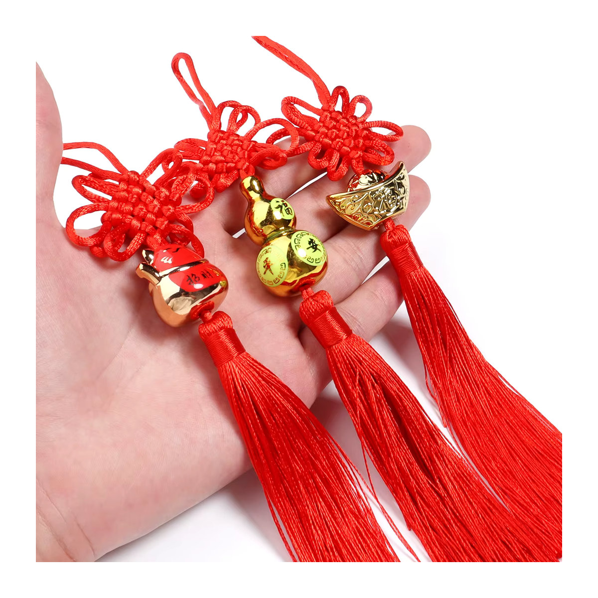 2er-Pack Chinesische Knoten Quasten Anhänger in Rot für Frühlingsfest und Party-Dekoration, Höhe: 23-25 cm - Bild 3