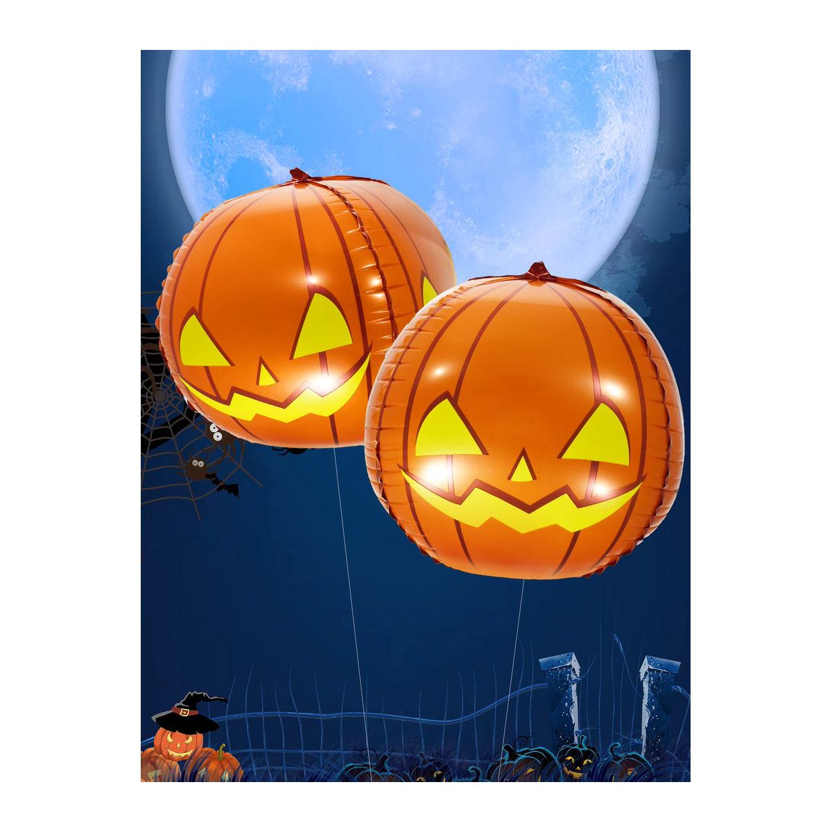 2er-Set aufblasbare 4D Kürbis-Ballons in Orange für Halloween-Dekorationen und Kinder als Spielzeug von EACH PARTY - Bild 2