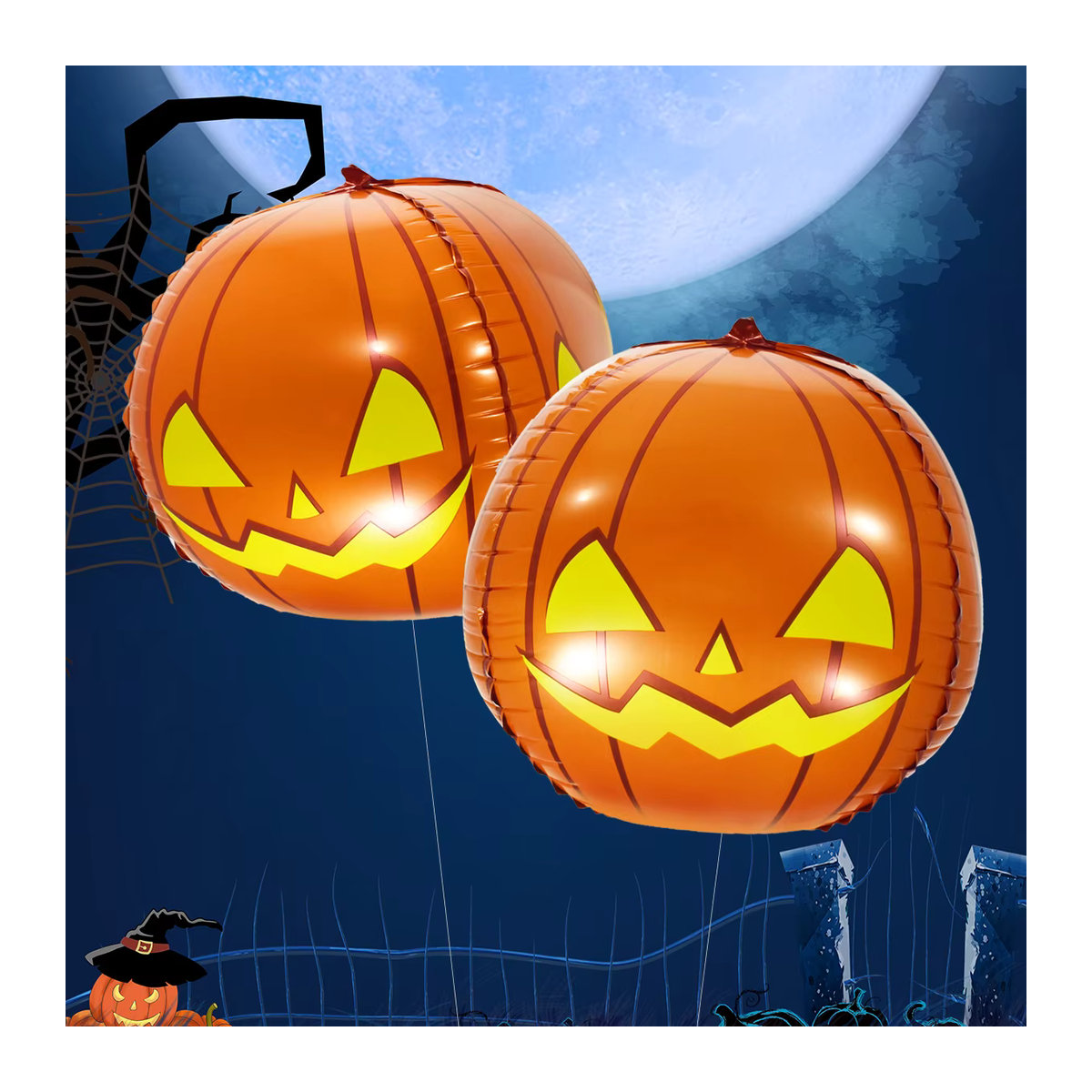 2er-Set aufblasbare 4D Kürbis-Ballons in Orange für Halloween-Dekorationen und Kinder als Spielzeug von EACH PARTY - Bild 5