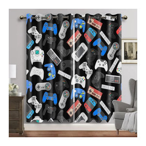 2er-Set Binchi Outdoor Equipment Vorhänge mit GamePad-Videospiel-Design in Schwarz, semi-transparent, B: 50 cm, H: 60 cm