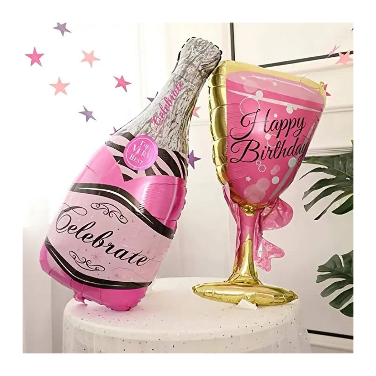 2er Set dekorative Geburtstagsballons in Form einer Champagnerflasche und eines Glases, 39 Zoll für deine Partydekoration - Bild 1