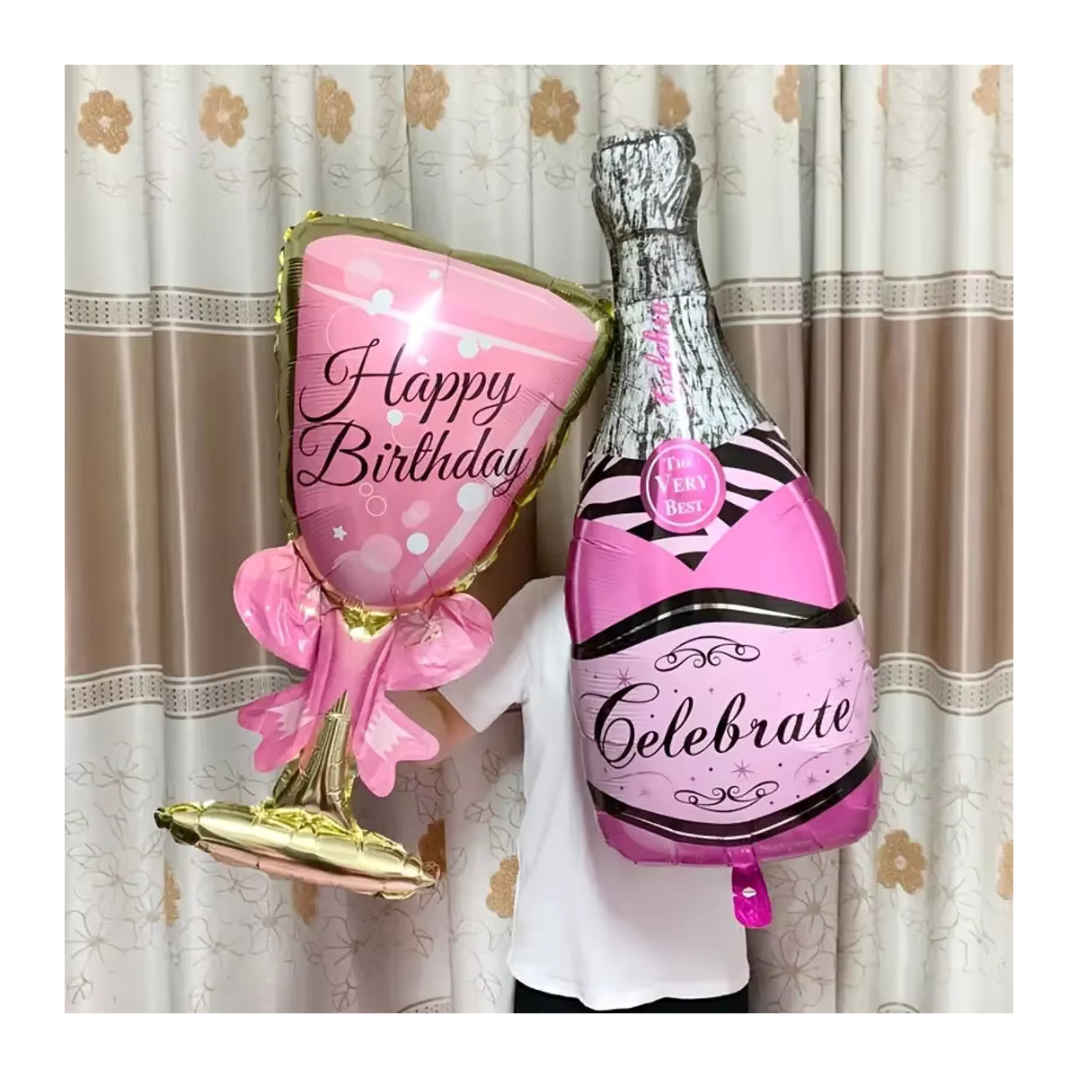 2er Set dekorative Geburtstagsballons in Form einer Champagnerflasche und eines Glases, 39 Zoll für deine Partydekoration - Bild 2