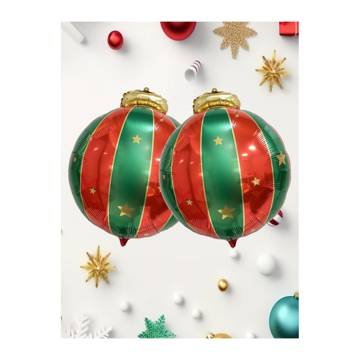 2er-Set EACH PARTY Weihnachtskugeln aus Kunststoff als hängende Dekoration, mehrfarbig und rund mit Sternen-Design - Bild 1