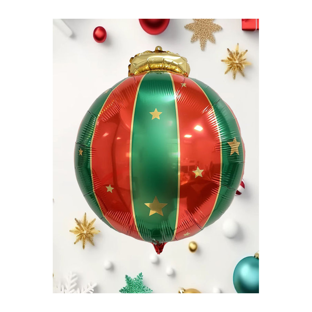 2er-Set EACH PARTY Weihnachtskugeln aus Kunststoff als hängende Dekoration, mehrfarbig und rund mit Sternen-Design - Bild 2