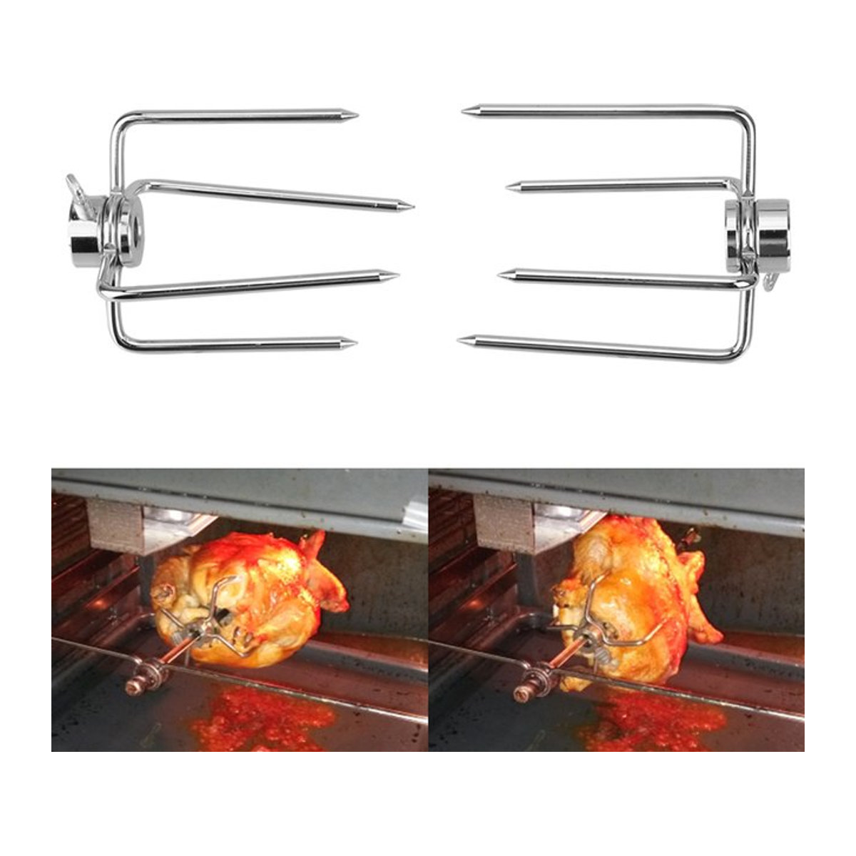 2er-Set Edelstahl Rotisserie-Gabeln für BBQ und Holzkohlegrill zum Grillen von Fleisch und Huhn - Bild 1