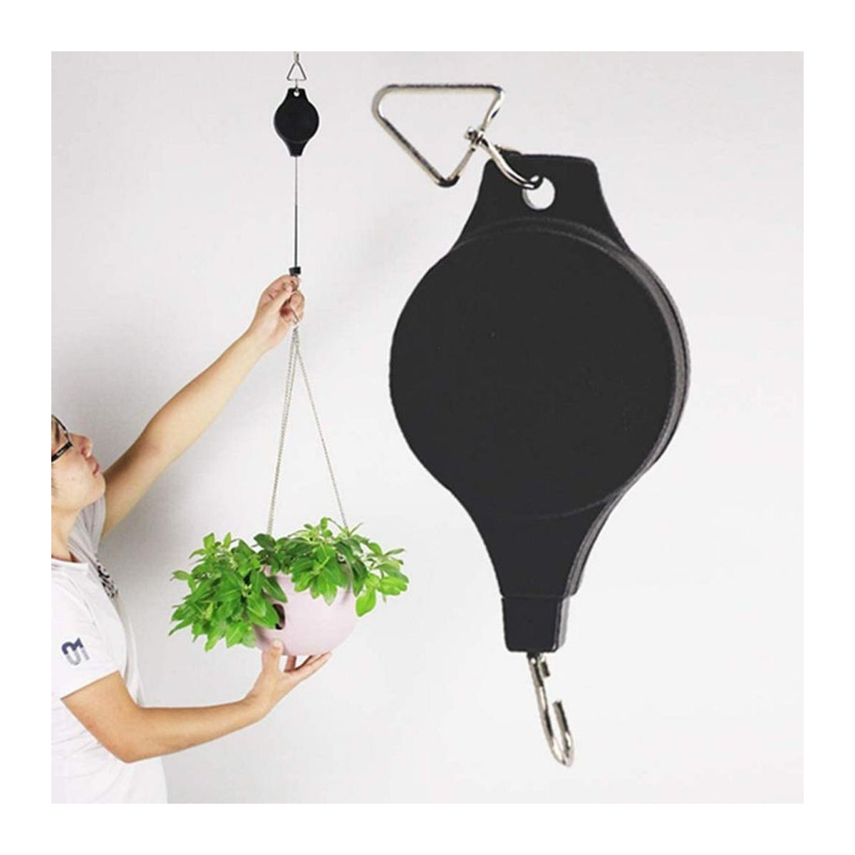 2er-Set einziehbarer Rollenhaken in Schwarz für hängende Gartenpflanzen und Blumen - Bild 5