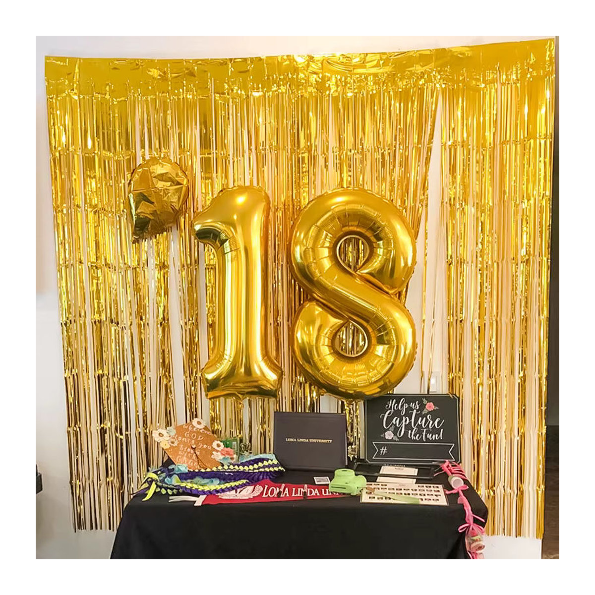 2er-Set Folienvorhänge Rose Gold Glitter Schimmer Fringes für Geburtstag, Hochzeit und Baby Shower Dekoration - Bild 1