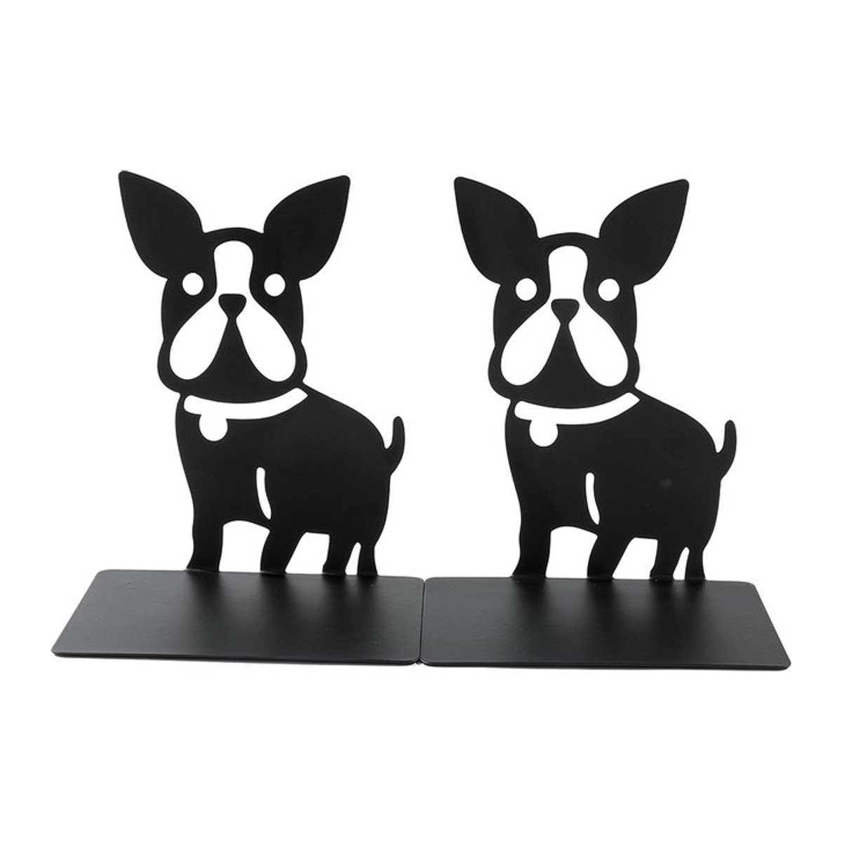2er-Set Französische Bulldogge Buchstützen aus Metall in Schwarz für dein Bücherregal oder deinen Schreibtisch - Bild 1