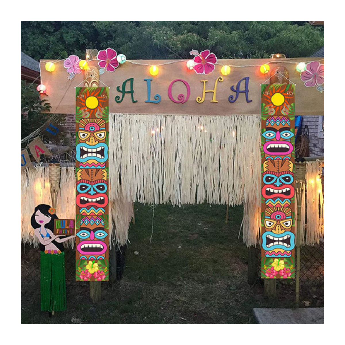 2er-Set Kesoto Hawaii Wandbehang mit floralem Design, mehrfarbiger Textil-Türbanner für Strand- und Poolpartys - Bild 2