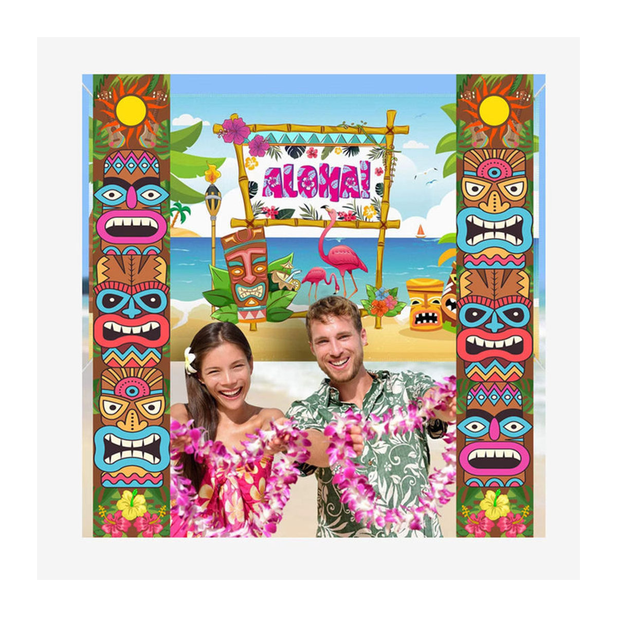 2er-Set Kesoto Hawaii Wandbehang mit floralem Design, mehrfarbiger Textil-Türbanner für Strand- und Poolpartys - Bild 3