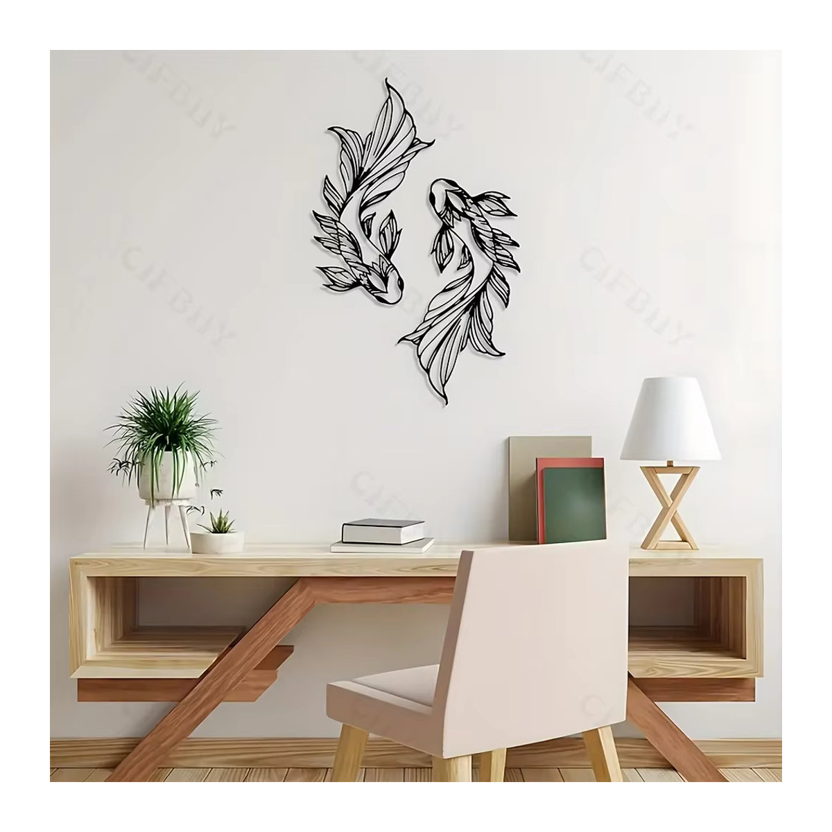 2er-Set Koi-Wandkunst aus Metall in Schwarz von CIFBUY zur Wanddekoration - Bild 2