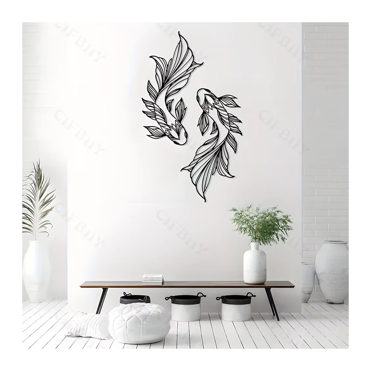 2er-Set Koi-Wandkunst aus Metall in Schwarz von CIFBUY zur Wanddekoration - Bild 3