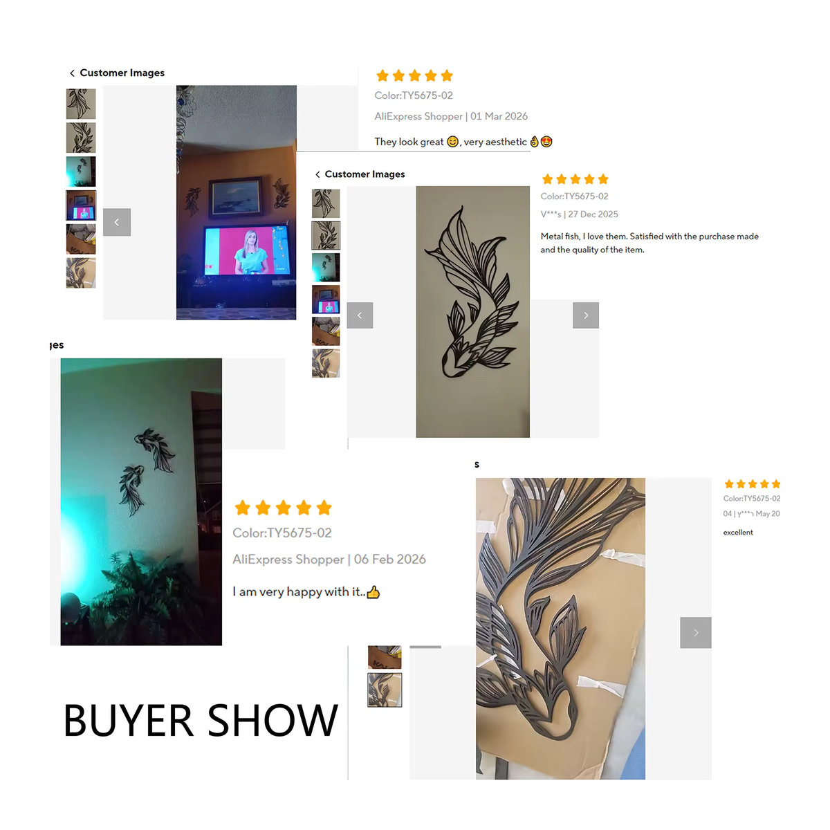 2er-Set Koi-Wandkunst aus Metall in Schwarz von CIFBUY zur Wanddekoration - Bild 5