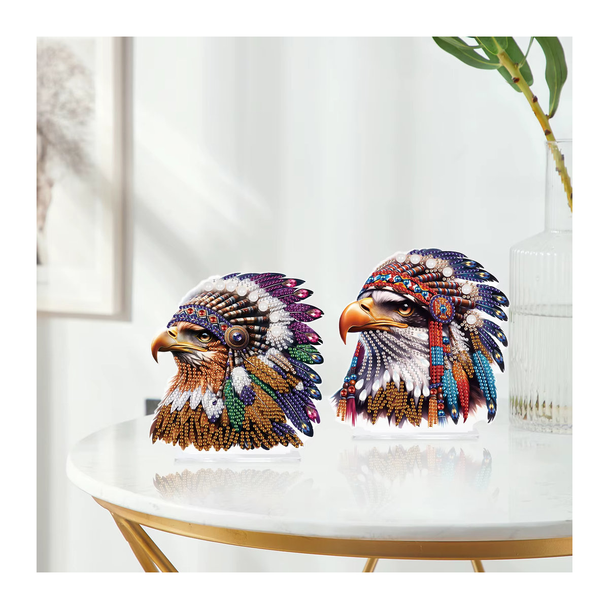2er Set Kristall Diamant Malerei Kit Adler Tischornamente Multicolor - Bild 3