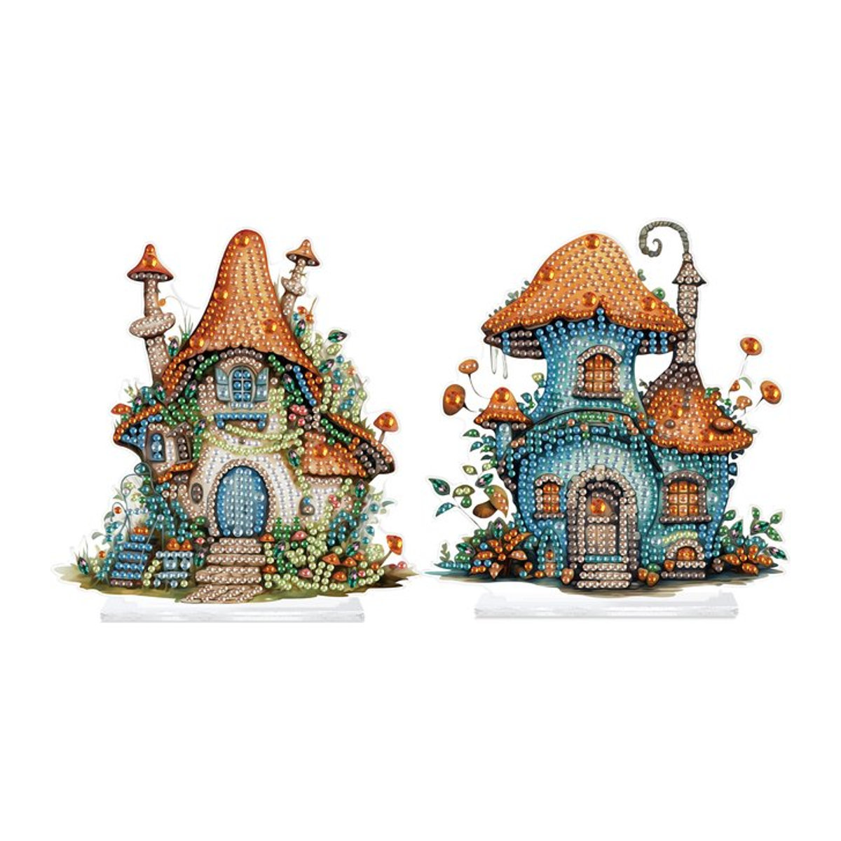 2er Set Kristall Diamant Malerei Kit Pilzhaus Tischornamente in Multicolor - Bild 1