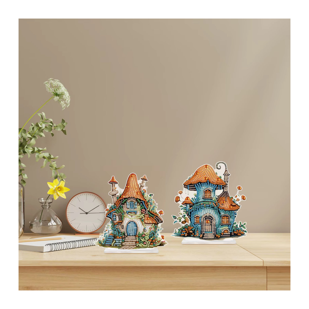2er Set Kristall Diamant Malerei Kit Pilzhaus Tischornamente in Multicolor - Bild 3