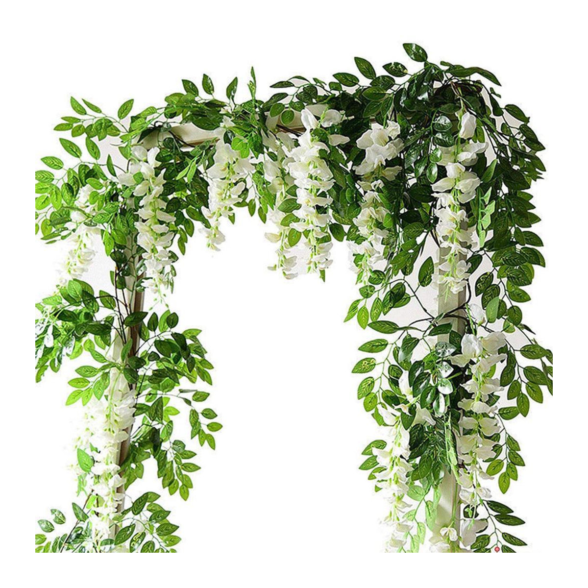 2er Set künstliche Glyzinien Girlande aus Seide und Kunststoff, hängende Blumenreben in Lila, Rosa, Weiß und Grün, Länge: 180 cm - Bild 1