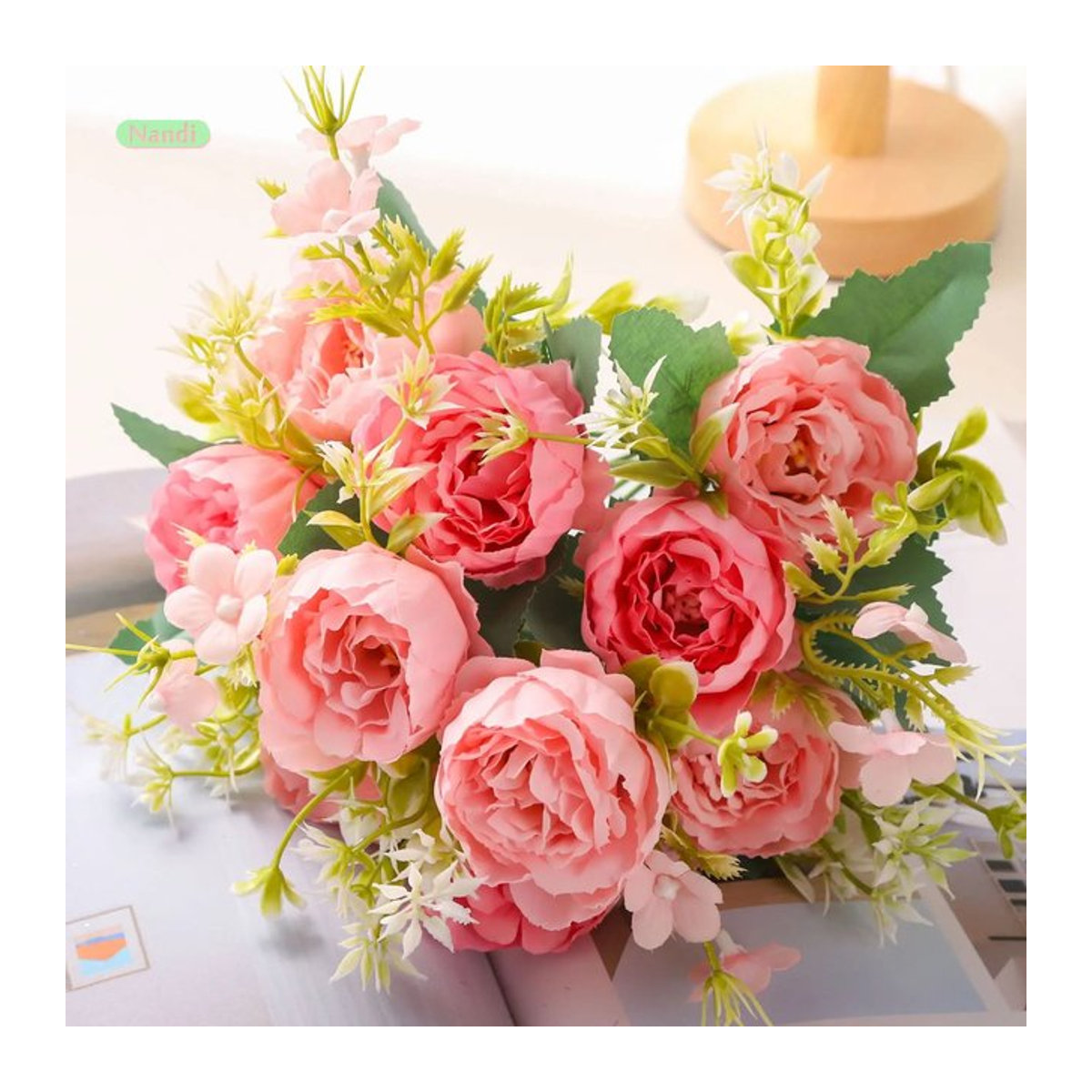 2er-Set Künstliche Pfingstrosen Bouquet von NANDI in Pink und Lila für Hochzeit und Dekoration - Bild 1