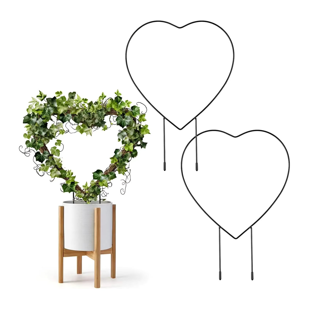 2er-Set Metall Garten Gitter Pflanzenkäfig Herzform als Rankhilfe für Reben, Blumen und Efeu, Höhe: 24,13 cm - Bild 2
