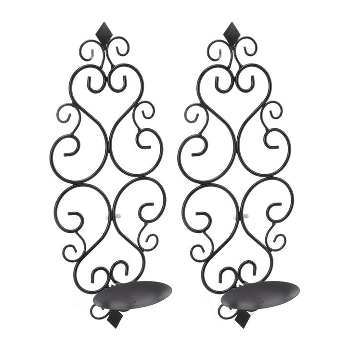 2er-Set mfySpace Kerzenhalter aus Eisen in Schwarz mit floralem Design zur Wandmontage im klassischen Stil - Bild 1