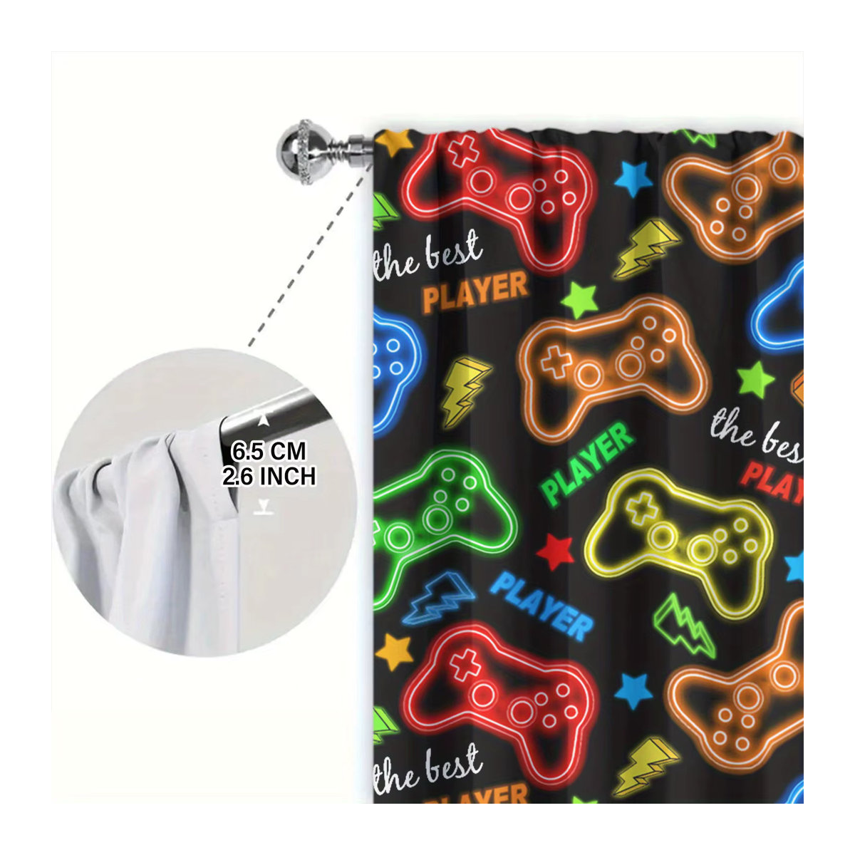 2er-Set Neon Gamepad Motiv Vorhang für Fenster und Wohnräume - Bild 5