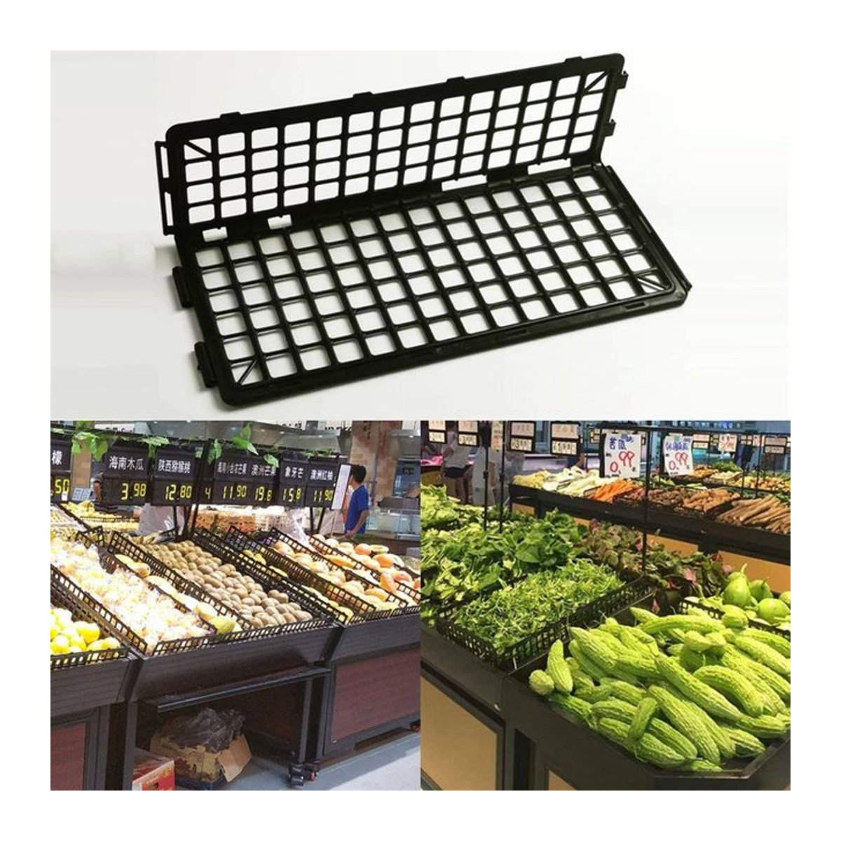 2er-Set Obstregal mit Leitplanken und Rückwand in Schwarz zur flexiblen Kombination für Supermarkt-Obst- und Gemüsepräsentationen - Bild 1