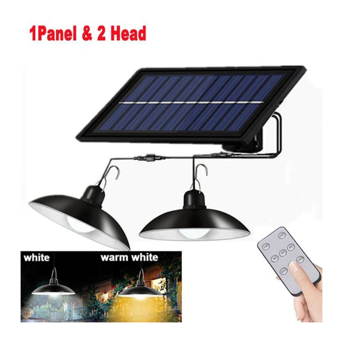 2er Set Solar-Kronleuchter von YWZT BEIMT Factory, wasserdichte LED Außenleuchten mit Fernbedienung, 60-LED Warmweiß, Schwarz, IP65 Outdoor Solarleuchten für Garten und Hof - Bild 1